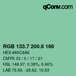 カラーコード: RGB 133.7 200.6 166 | qconv.com
