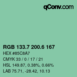 カラーコード: RGB 133.7 200.6 167 | qconv.com