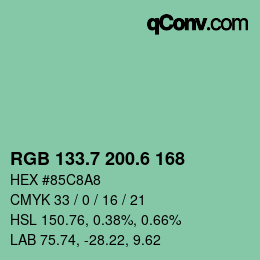 カラーコード: RGB 133.7 200.6 168 | qconv.com