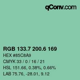 カラーコード: RGB 133.7 200.6 169 | qconv.com