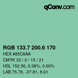 カラーコード: RGB 133.7 200.6 170 | qconv.com