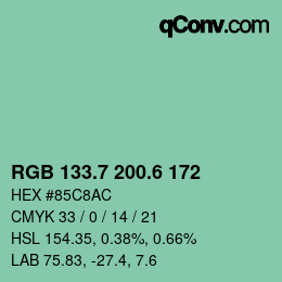 カラーコード: RGB 133.7 200.6 172 | qconv.com