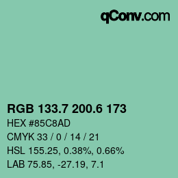 カラーコード: RGB 133.7 200.6 173 | qconv.com