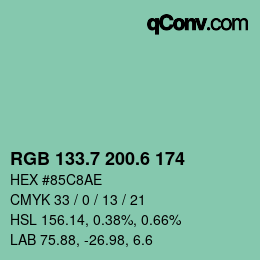カラーコード: RGB 133.7 200.6 174 | qconv.com