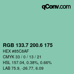 カラーコード: RGB 133.7 200.6 175 | qconv.com