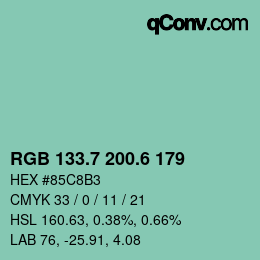 カラーコード: RGB 133.7 200.6 179 | qconv.com
