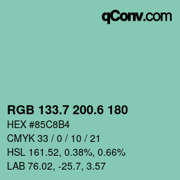 カラーコード: RGB 133.7 200.6 180 | qconv.com