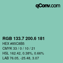 カラーコード: RGB 133.7 200.6 181 | qconv.com