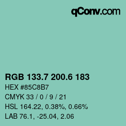 カラーコード: RGB 133.7 200.6 183 | qconv.com