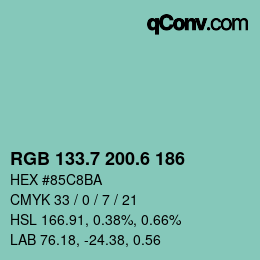 カラーコード: RGB 133.7 200.6 186 | qconv.com