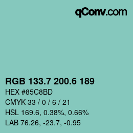 カラーコード: RGB 133.7 200.6 189 | qconv.com
