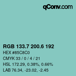 カラーコード: RGB 133.7 200.6 192 | qconv.com