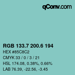 カラーコード: RGB 133.7 200.6 194 | qconv.com
