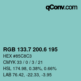 カラーコード: RGB 133.7 200.6 195 | qconv.com