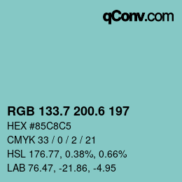 カラーコード: RGB 133.7 200.6 197 | qconv.com