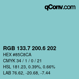 カラーコード: RGB 133.7 200.6 202 | qconv.com