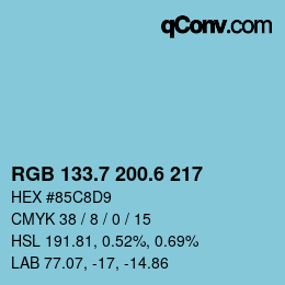 カラーコード: RGB 133.7 200.6 217 | qconv.com