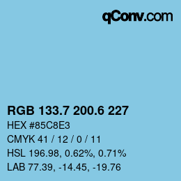 カラーコード: RGB 133.7 200.6 227 | qconv.com