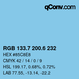 カラーコード: RGB 133.7 200.6 232 | qconv.com