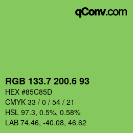 カラーコード: RGB 133.7 200.6 93 | qconv.com