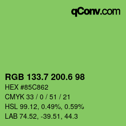 カラーコード: RGB 133.7 200.6 98 | qconv.com