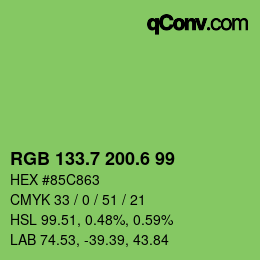 カラーコード: RGB 133.7 200.6 99 | qconv.com