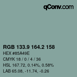 Color code: RGB 133.9 164.2 158 | qconv.com