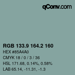 Color code: RGB 133.9 164.2 160 | qconv.com