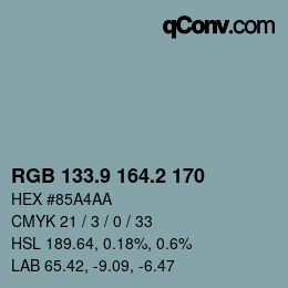 Color code: RGB 133.9 164.2 170 | qconv.com