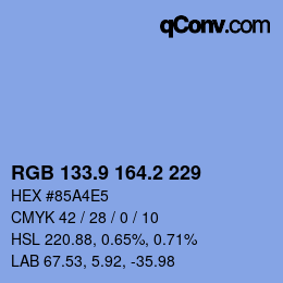 Color code: RGB 133.9 164.2 229 | qconv.com