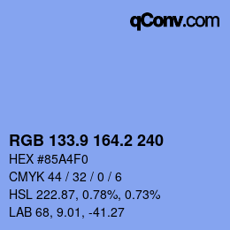 Color code: RGB 133.9 164.2 240 | qconv.com