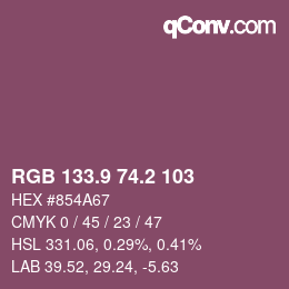 カラーコード: RGB 133.9 74.2 103 | qconv.com