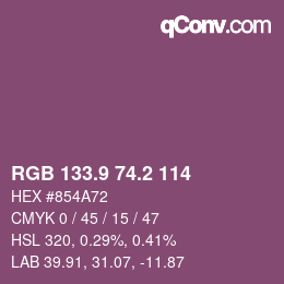 カラーコード: RGB 133.9 74.2 114 | qconv.com