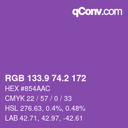 カラーコード: RGB 133.9 74.2 172 | qconv.com