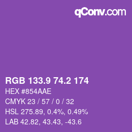 カラーコード: RGB 133.9 74.2 174 | qconv.com