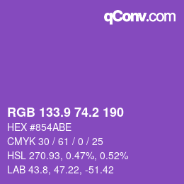 カラーコード: RGB 133.9 74.2 190 | qconv.com