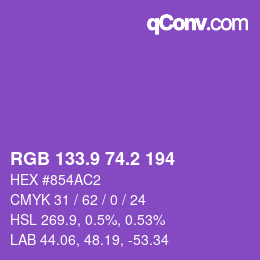 カラーコード: RGB 133.9 74.2 194 | qconv.com
