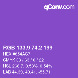カラーコード: RGB 133.9 74.2 199 | qconv.com