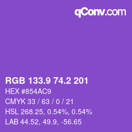 カラーコード: RGB 133.9 74.2 201 | qconv.com