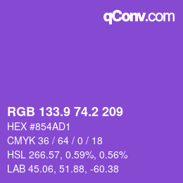 カラーコード: RGB 133.9 74.2 209 | qconv.com