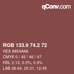 カラーコード: RGB 133.9 74.2 72 | qconv.com