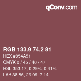 Color code: RGB 133.9 74.2 81 | qconv.com