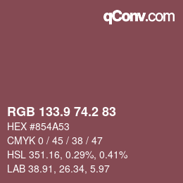 カラーコード: RGB 133.9 74.2 83 | qconv.com