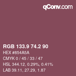 カラーコード: RGB 133.9 74.2 90 | qconv.com