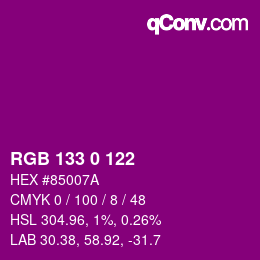 Color code: RGB 133 0 122 | qconv.com