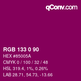 カラーコード: RGB 133 0 90 | qconv.com