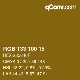 Color code: RGB 133 100 15 | qconv.com