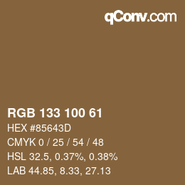 Color code: RGB 133 100 61 | qconv.com