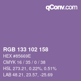 Color code: RGB 133 102 158 | qconv.com