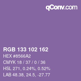 Color code: RGB 133 102 162 | qconv.com